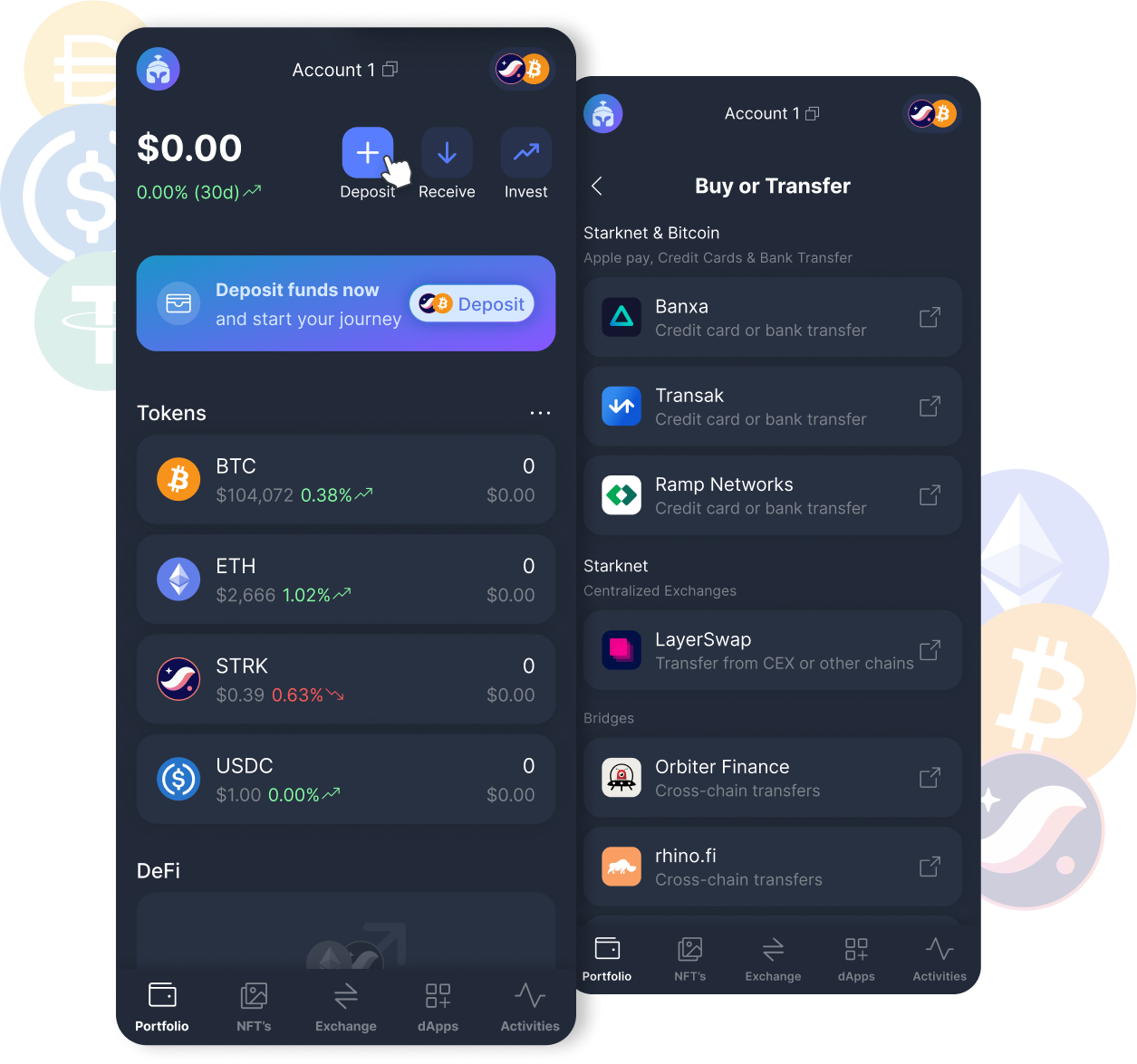 Deposit bitcoin and other crypto